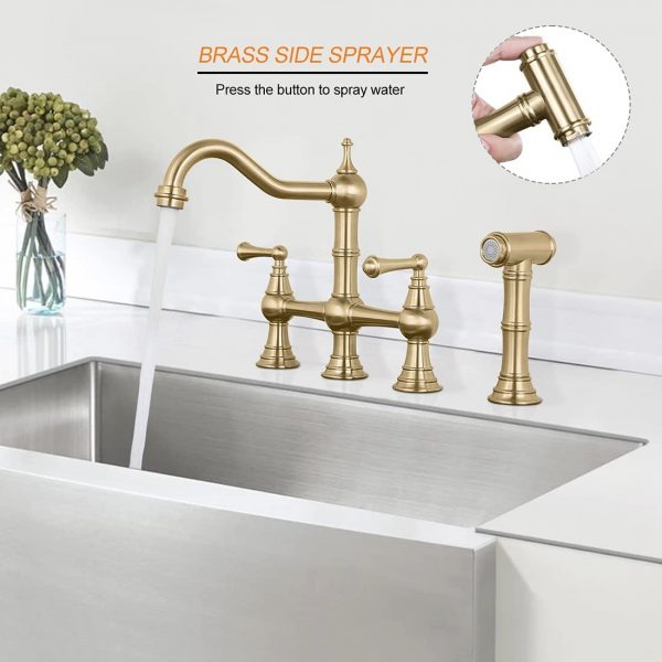 wowow bridge kitchen faucet brass with side sprayer 6