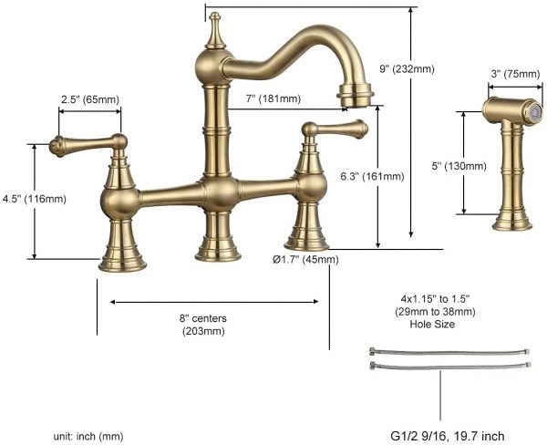 wowow bridge kitchen faucet brass with side sprayer