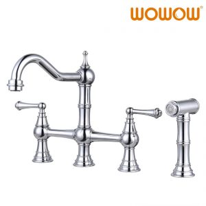 wowow four hole kitchen faucet with sprayer chrome