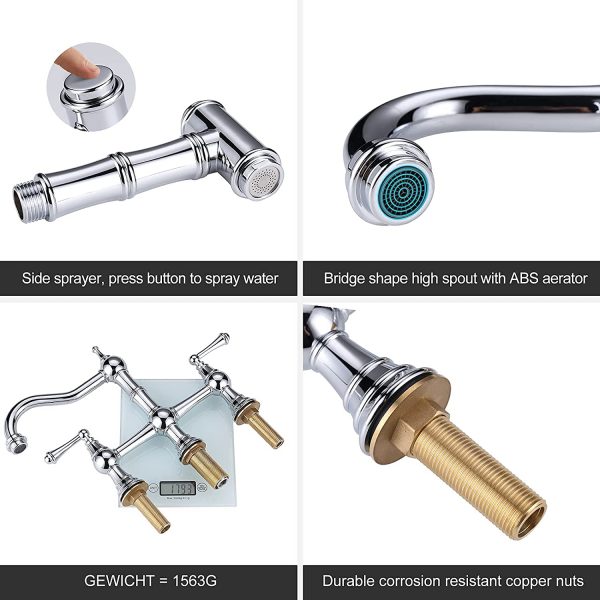 wowow four hole kitchen faucet with sprayer chrome 5