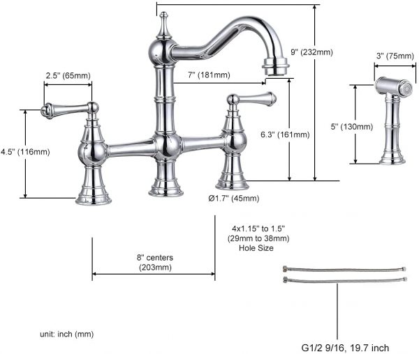 wowow four hole kitchen faucet with sprayer chrome