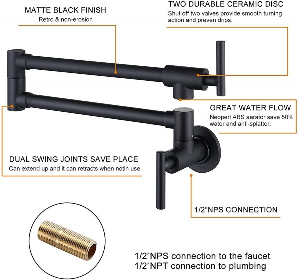 kitchen matte black pot filler wall mount 8