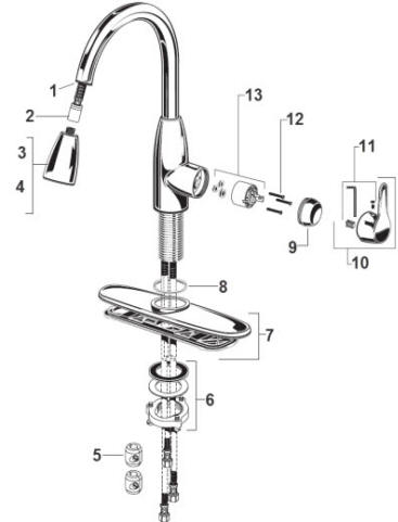 parts of pull down kitchen faucet