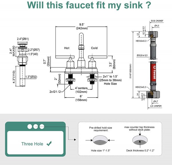 wowow 4 ນິ້ວ centerset ຫ້ອງນ້ໍາ faucet 3 ຮູ brushed nickel ຫ້ອງນ້ໍາ sink faucet 1