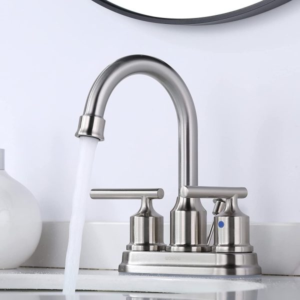 wowow 4 ນິ້ວ centerset ຫ້ອງນ້ໍາ faucet 3 ຮູ brushed nickel ຫ້ອງນ້ໍາ sink faucet 2