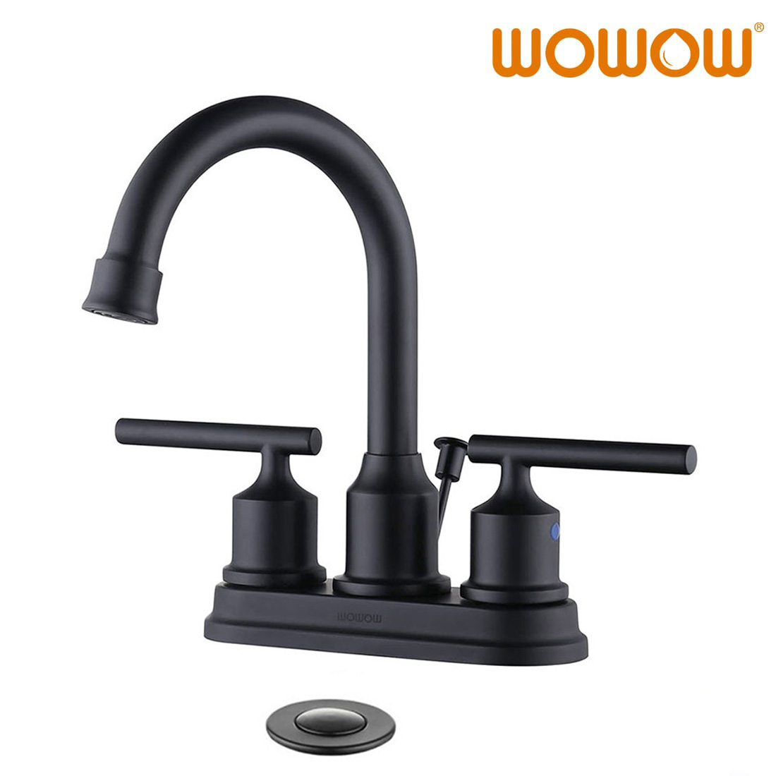 WOWOW Black Centerset Bathroom Faucet 2 Handle Bathroom Sink Faucet 4 Inch Basin Faucet 3 Hole Modern Vanity Faucet for RV Sink with Lift Rod Drain Stopper and Supply Hoses