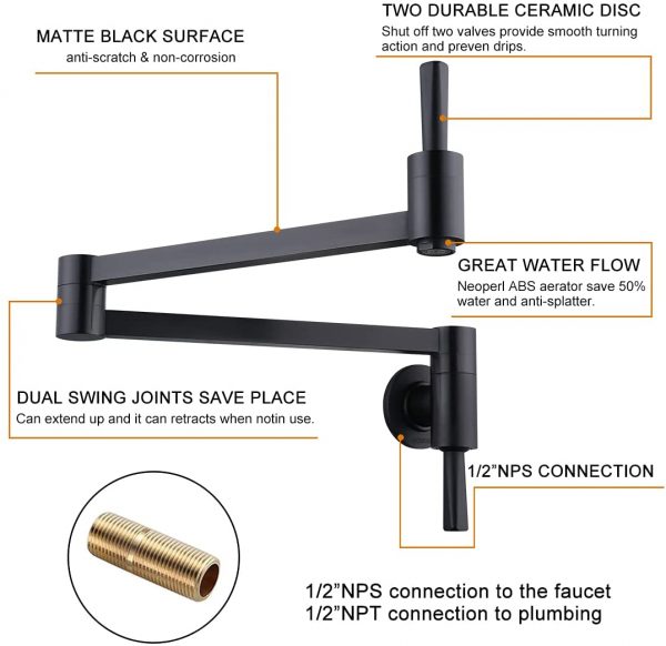 wowow pot filler folding faucet brass pot filler faucet wall mount matte black 6