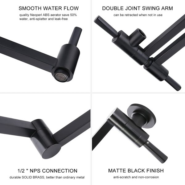 wowow pot filler folding faucet brass pot filler faucet wall mount matte black 9