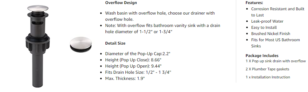 wowow bathroom sink drain 12