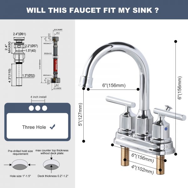 wowow centerset bathroom faucet chrome 3 hole 2 handle 4 inch bathroom sink faucet 4