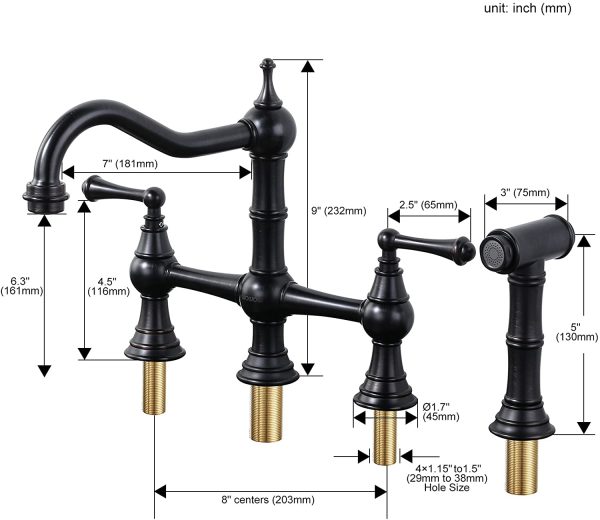 wowow centerset bridge kitchen faucet with side sprayer oil rubbed bronze 5