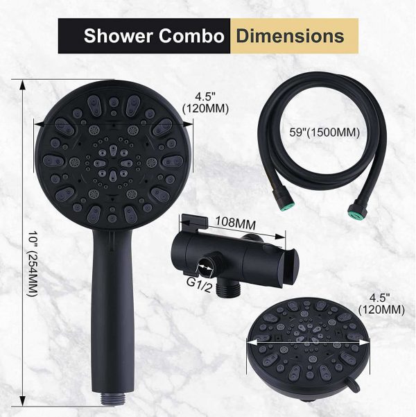 wowow 48 functions dual rain shower head system with handheld black