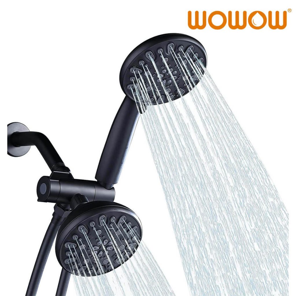 WOWOW 48 Functions Dual Rain Shower Head System with Handheld Black