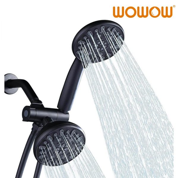 wowow 48 functions dual rain shower head system with handheld black