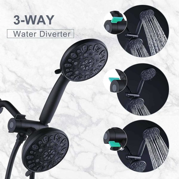 wowow 48 functions dual rain shower head system with handheld black