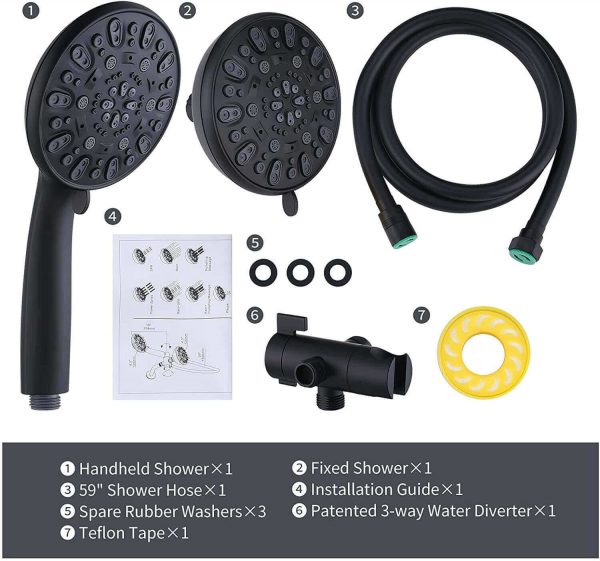 wowow 48 functions dual rain shower head system with handheld black