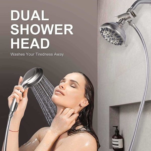 wowow brushed nickel high pressure dual shower head comb with handheld