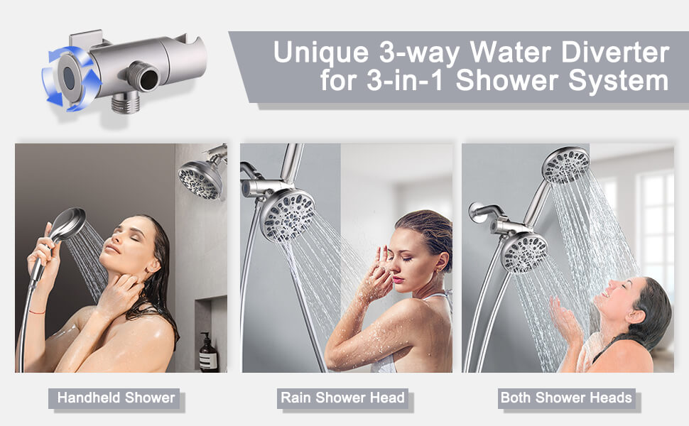 wowow brushed nickel high pressure dual shower head comb with handheld