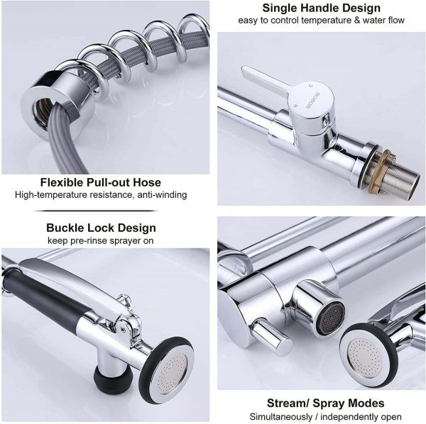 wowow commercial spring pull down kitchen faucet with sprayer