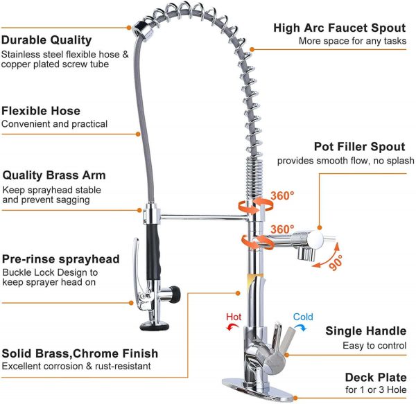 wowow commercial spring pull down kitchen faucet with sprayer