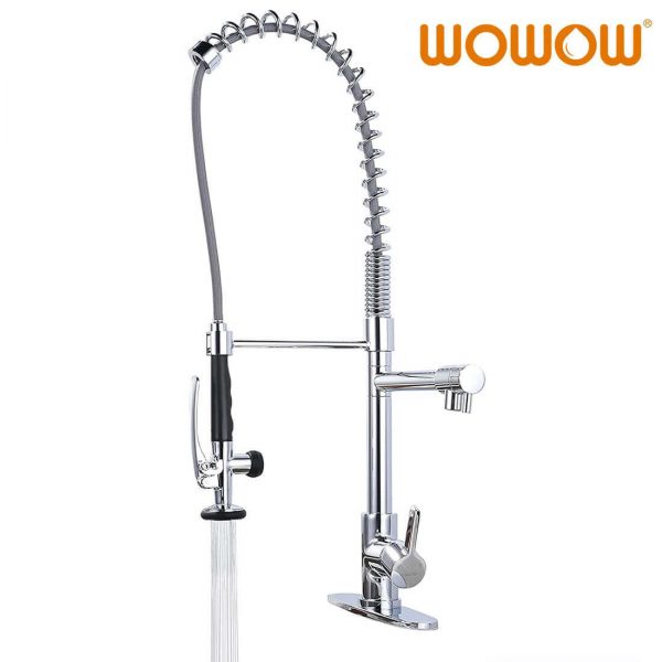 wowow commercial spring pull down kitchen faucet with sprayer