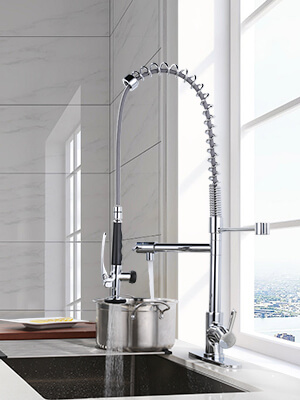 wowow commercial spring pull down kitchen faucet with sprayer pre rinse high arc chrome pot filler 3