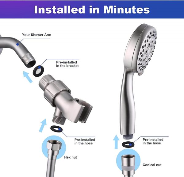 wowow high pressure handheld shower head brushed nickel shower head with hose