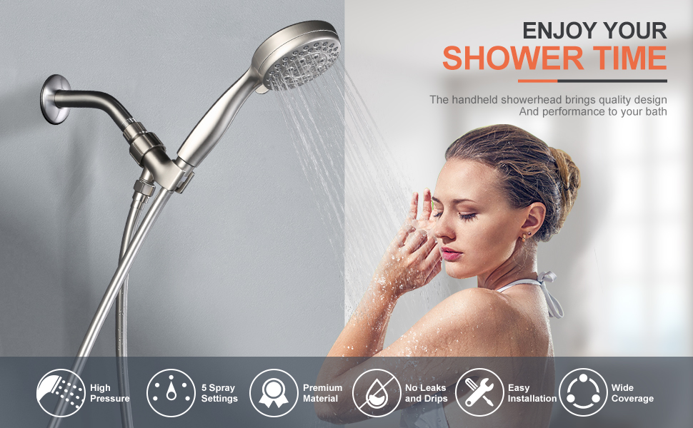 wowow high pressure handheld shower head brushed nickel shower head with hose