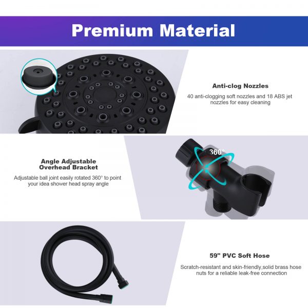 wowow high pressure handheld shower head matte black shower head with hose