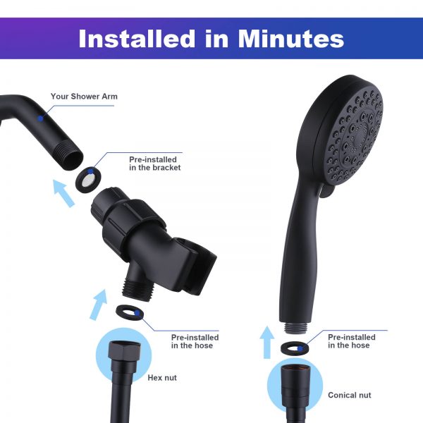 wowow high pressure handheld shower head matte black shower head with hose