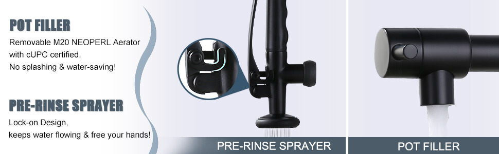 wowow spring commercial black kitchen faucet with pre rinse sprayer 