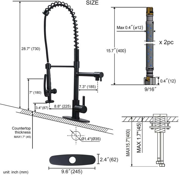 wowow spring commercial black kitchen faucet with pre rinse sprayer