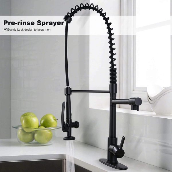 wowow spring commercial black kitchen faucet with pre rinse sprayer