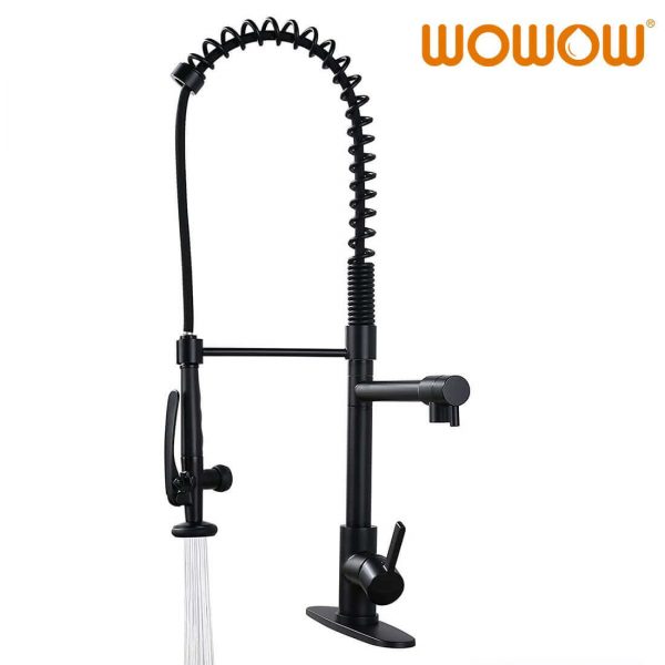 wowow spring commercial black kitchen faucet with pre rinse sprayer