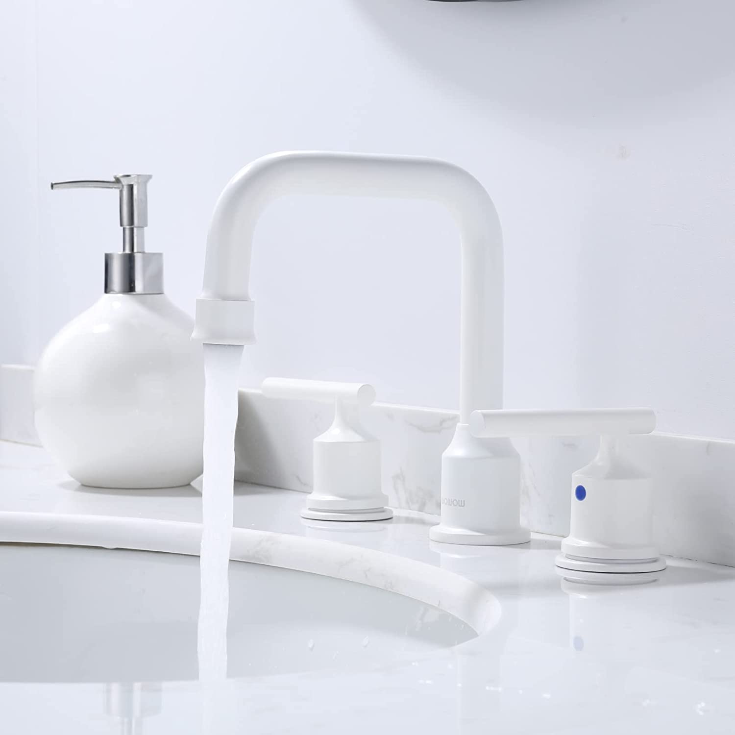 wowow 3 hole white widespread bathroom sink faucet with drain