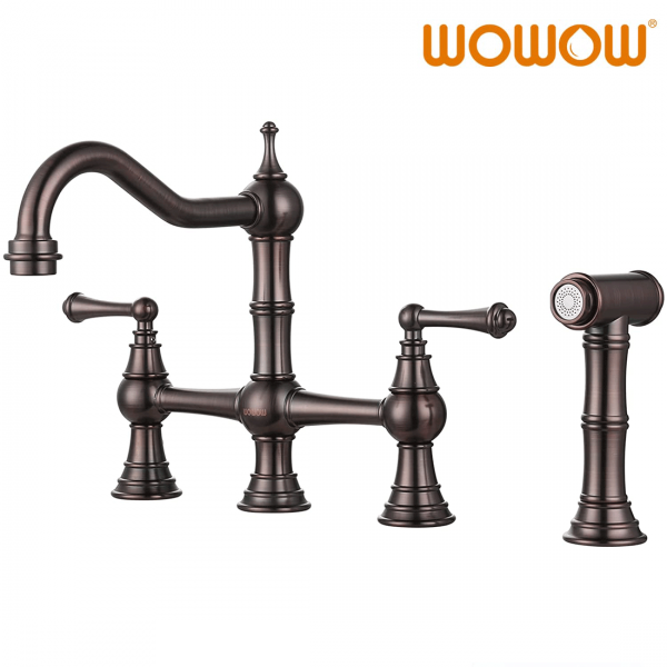 wowow bronzový centeretový kuchynský faucet so 4 otvormi a bočným postrekovačom