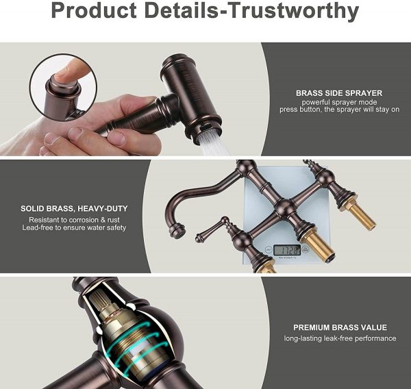 wowow bronze centerset bridge kitchen faucet 4 hole with side sprayer