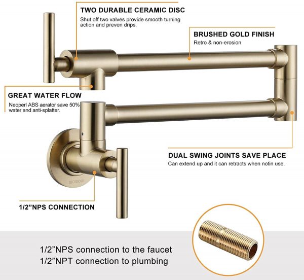 wowow brushed gold pot filler kitchen faucet wall faucet over stove