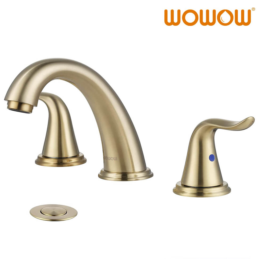 wowow widespread brushed gold bathroom sink faucet with pop up drain and supply hose