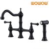 wowow black 4 hole centerset bridge vintage farmhouse kitchen sink faucets with side sprayer