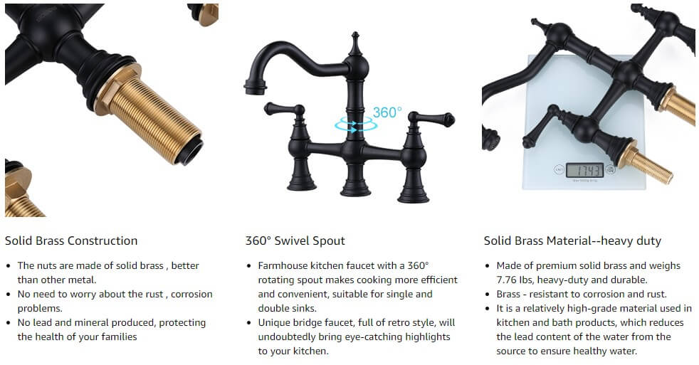 wowow black 4 hole centerset bridge vintage farmhouse kitchen sink faucets with side sprayer