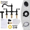 wowow black 4 hole centerset bridge vintage farmhouse kitchen sink faucets with side sprayer