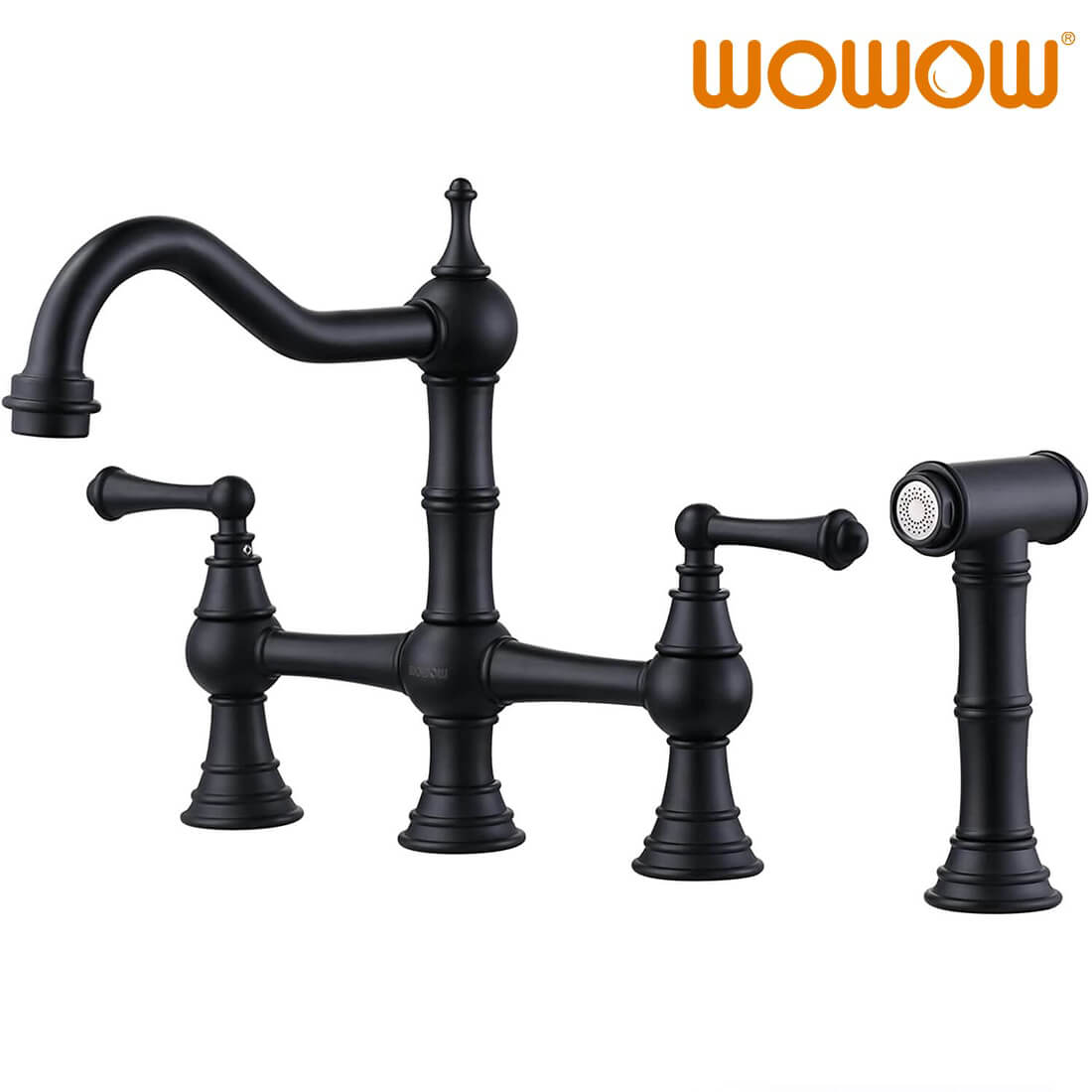 wowow black 4 hole centerset bridge vintage farmhouse kitchen sink faucets with side sprayer