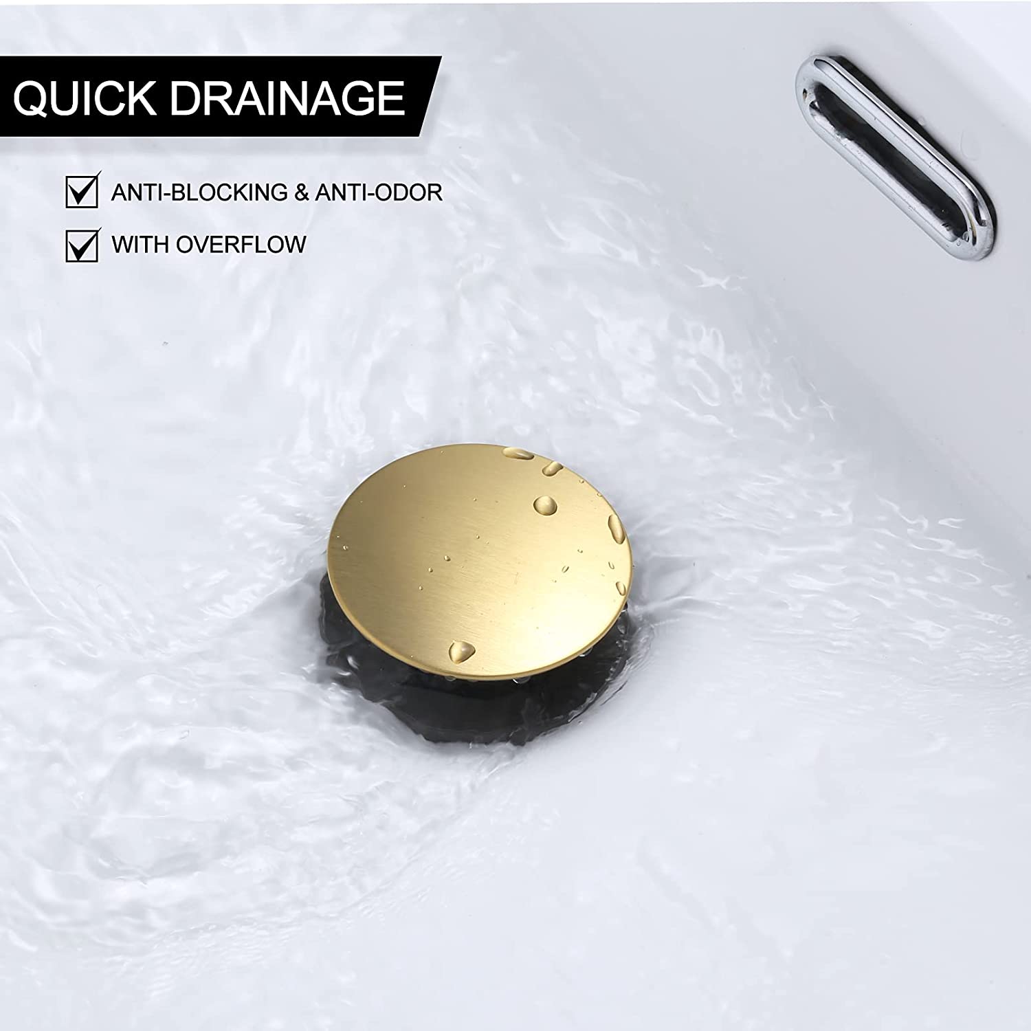 wowow brushed gold bathroom pop up assembly drain stopper for bathroom sink and rv sink with overflow 4