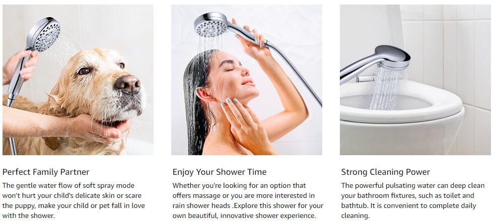 wowow உயர் அழுத்த 5 அமைப்பு chrome shower head with handheld