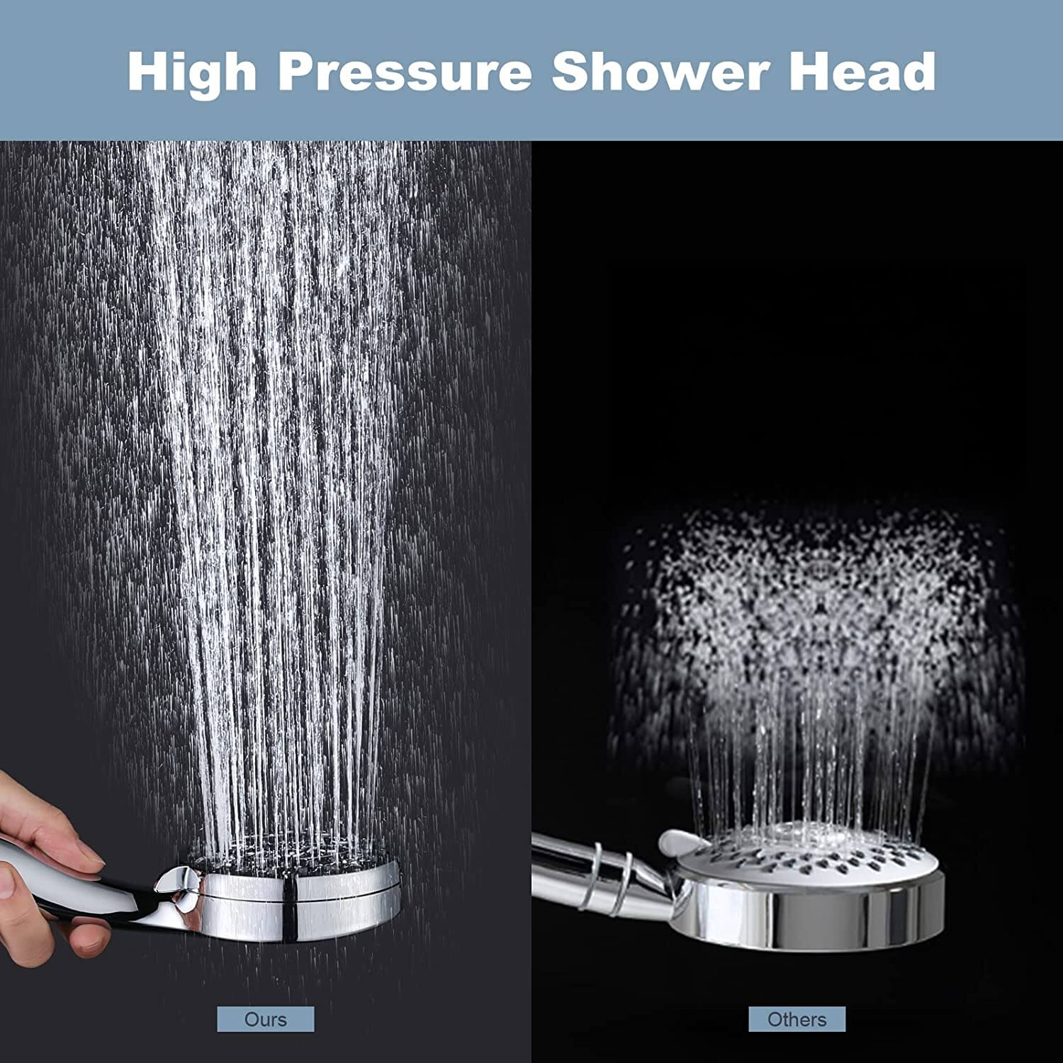 Wowow capçal de dutxa cromat d'alta pressió de 5 posicions amb mà