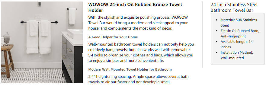 wowow bathroom towel bar 24 inch bath towel holder wall mount oil rubbed bronze