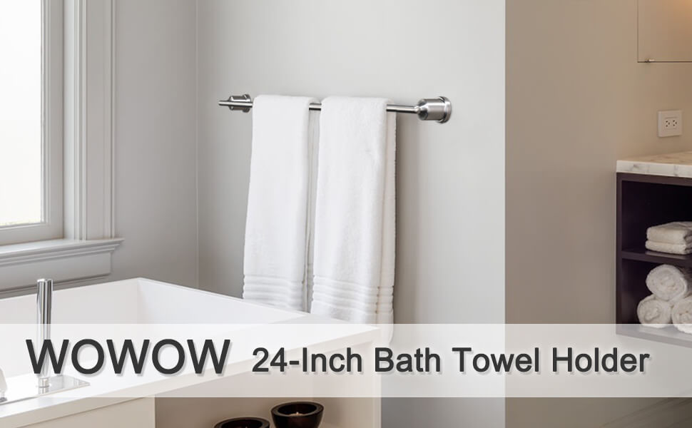 wowow brushed nickel 24 inch bath towel holder for bathroom wall mounted