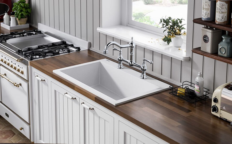 Chrome 8 inch Centerset Classic Heritage Bridge Faucet Kitchen Tap Vintage - Kitchen Faucets - 1