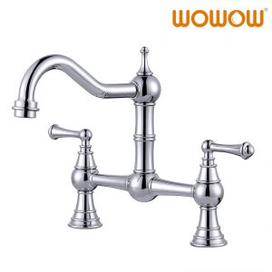 WOWOW Chrome 8 inch Centerset Classic Heritage Bridge Faucet Kitchen Tap Vintage